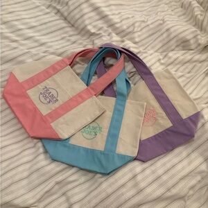 Canvas Tote Bag Set - Pink, Blue, and Purple
